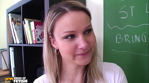 Blonde student gets her pussy and mouth destroyed by a teacher in the classroom