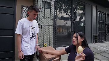 Hot MILF lets empanada vendor cum on her tits, all because of a bet!! - MELANY LATINA