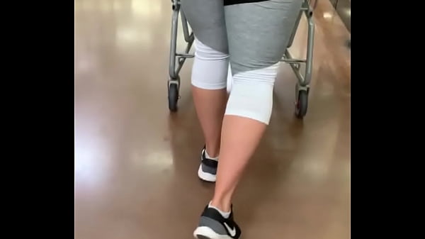 Big booty slut in see through leggings at store showing thong