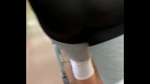 Big booty slut in see through leggings at store showing thong