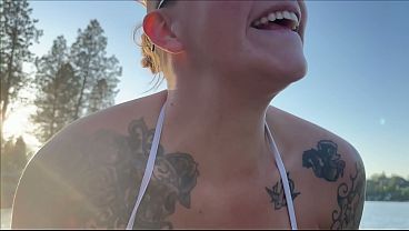 Lola Maverick big tit slut pisses off boat public