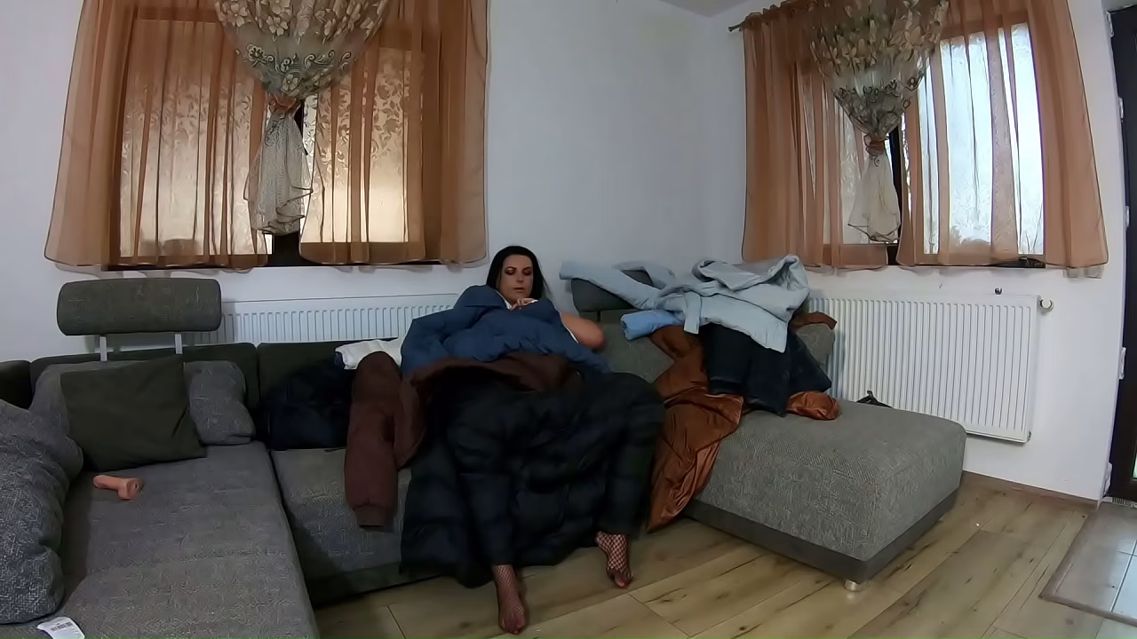 Masturbation in Fluffy Down Jackets &amp_ Long Coats with Dirty Talk