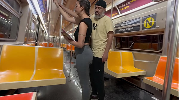 Student girl gets cum on New York subway train.