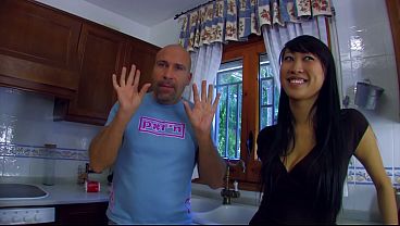 Asian teen with stunning body ass fucked in the kitchen