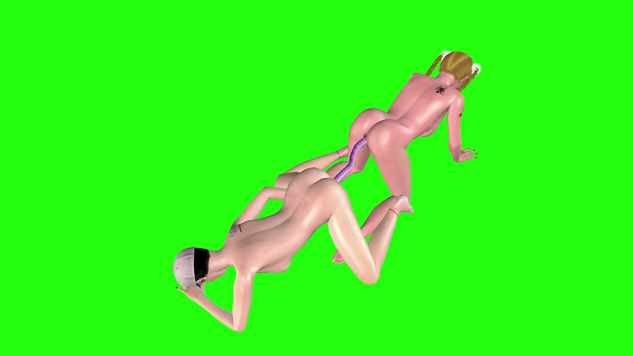 Beautiful Shemale &amp_ Gorgeous Woman Double Dildo Anal Fuck 3D Cartoon Hentai