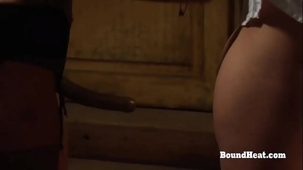 Naughty Blonde Lesbian Slave Bent Over Taking Big Strapon Deep In Pussy From Behind