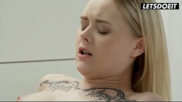 Tattooed Blonde in Garter Belt Gets Her Throat Stuffed and Pounded