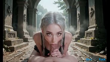 Ash blonde slut gets stretched on a hard cock in the fortress (AI)