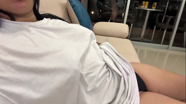 Naughty young girl masturbates in the hotel living room- Wet and dirty panties