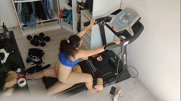 cuckold with a thief in an treadmill, he handcu...