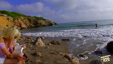 Slutty big tits blonde gets horny on the beach and fuck her boyfriends big cock.