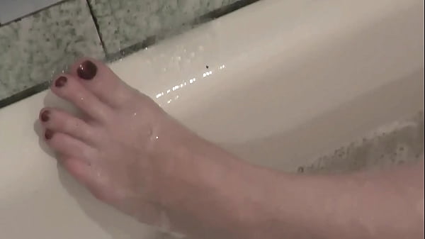 Milf. Soapy foam on tits, pussy, ass, legs. Sexy blonde Milf takes bathroom. Handjob. Solo MILF. Shower