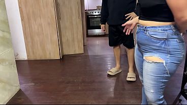 The second the two are alone the brunette starts stripping in hopes of getting plowed