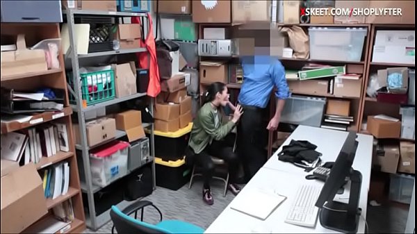 Cute slender teen thief caught stealing on CCTV and gets her shaved pussy pounded by pervert LP officer