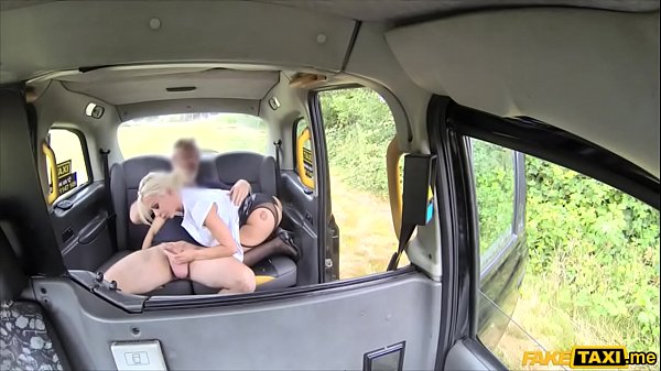 Deepthroat gagging busty MILF fucked in a fake taxi