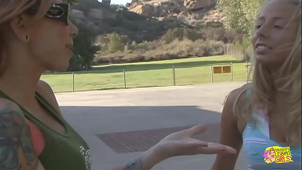 Inked blonde muff diver seduces the wandering cyclist into using a double ended dildo