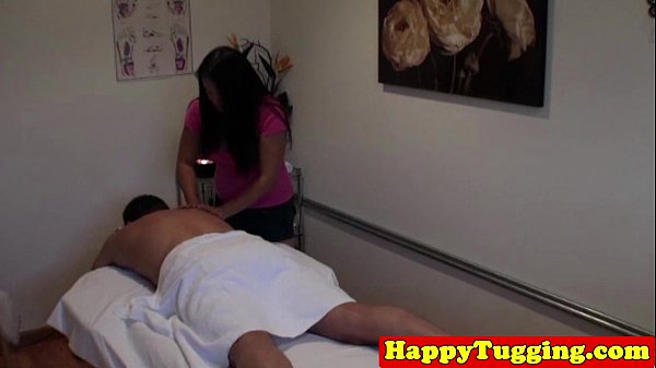 Chubby asian tugging masseuse gives handjob