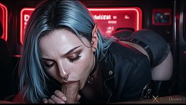 I fucked a blue-haired elf! She acted like a slut and bragged about her nose piercing!! I pounded her with my big cock right on the train, in front of other passengers...[AI]
