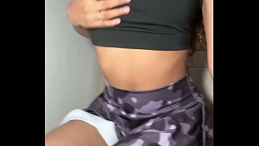 Horny Teen in Skirt Pleasuring Herself with Her Juicy Fingers