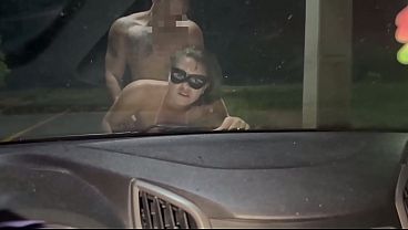 I was already on all fours on the hood, going all the way in, my cock going in and out completely under the streetlight. Moaning loudly, "Baby, don't stop, fuck me harder."