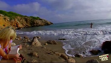 Slutty big tits blonde gets horny on the beach and fuck her boyfriends big cock.