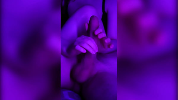 Stepsister learns to jerk off my huge cock. CLOSE-UP with legs