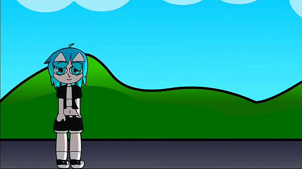 A short animation pulling P2 girl Cyan Blue hair