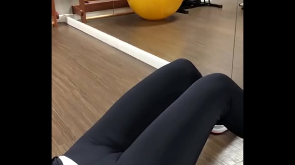 Wife in leggings without panties at the gym