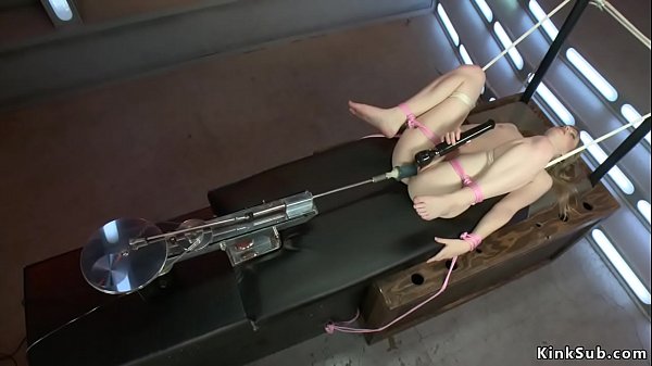Download Video - Blonde in rope bondage fucks machines