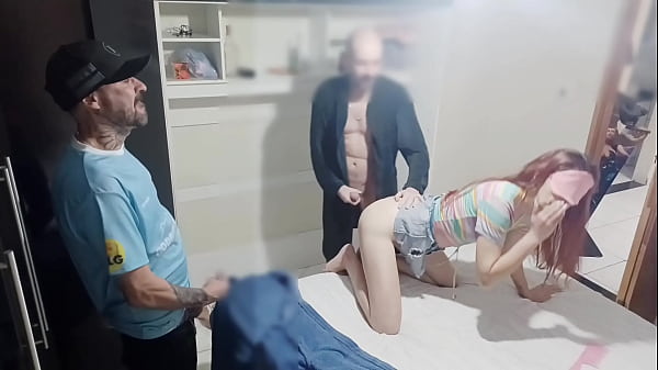 "Prank with wife" I blindfolded her and in the middle of sex my friend came in "surprised"