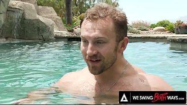WE SWING BOTH WAYS - Victoria Sunshine Poolside Threesome Turns Boyfriend Bisexual With DP