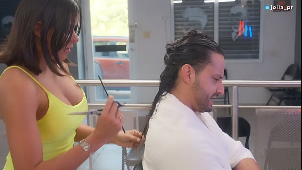 Slutty Latina stylist seduces her favorite client and fucks him during his hair cut