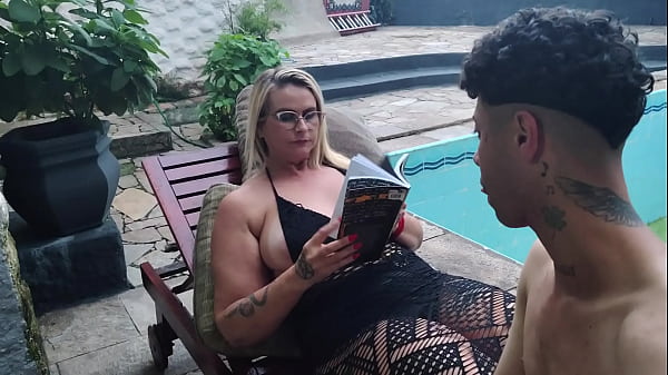 Stepmother seduces her STUDENT with her huge ass. Little virgin jerk-off brother is spying on that public sex with 2 STUDENTS (see closed