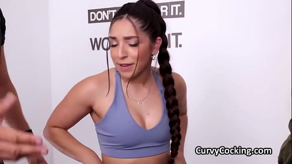 Perky brunettes hottie rides two hard dicks at gym