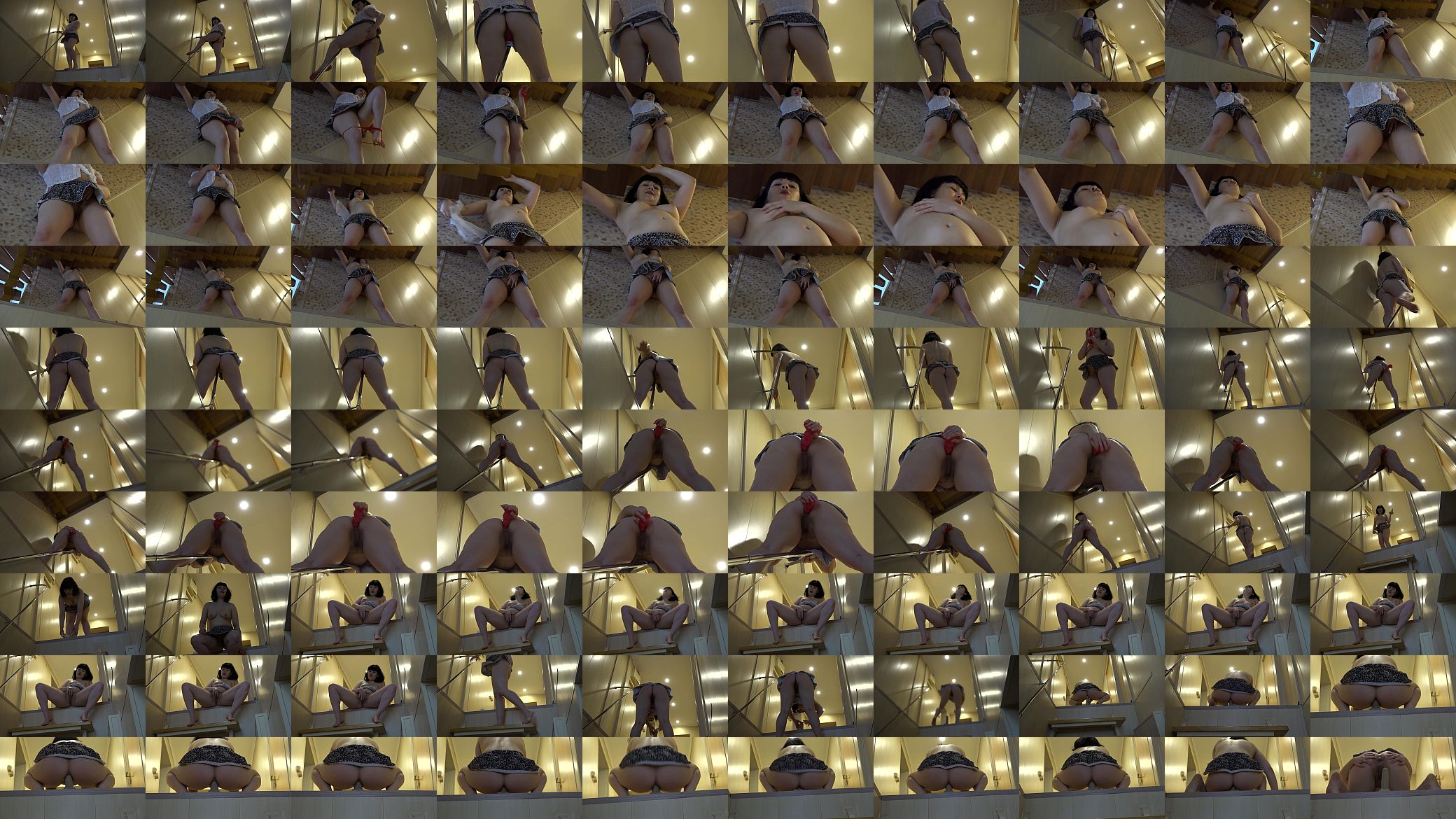 Anal masturbation with different sex toys to a bright orgasm, a brunette with a juicy ass in a short skirt has fun on the stairs. 预览图