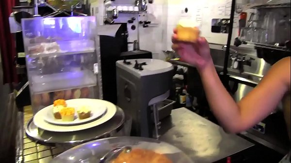 Young blonde Alani Pi has job interview as barista  at Penny Barber's  quick-service coffee shop