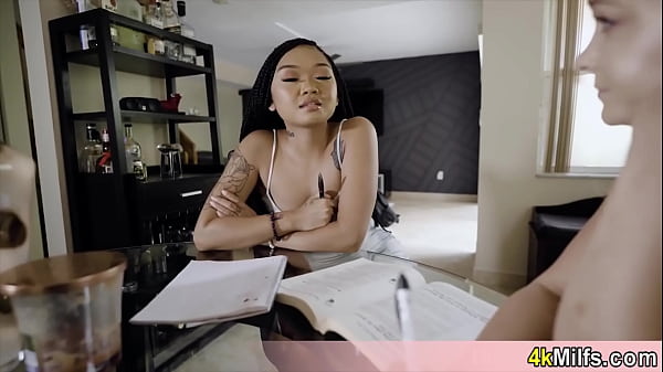 Download Video - Beautiful Bella offering free pussy for her tutor Fortunately her GF also there to help them out