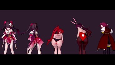 five anime beauties dance naked under neon lights 