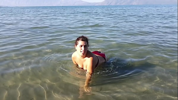 Spied, Touched and Cum on her Face on the Beach. GIRL SHOK