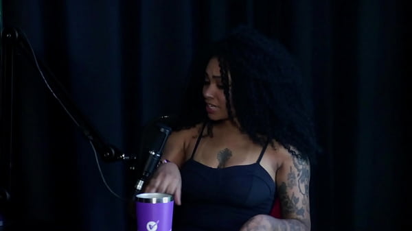 Slutty black girl shows her tits and demonstrates her blowjob after saying she is interested in fisting and likes to use the strap-on - Sara Ventur (SHEER/RED)