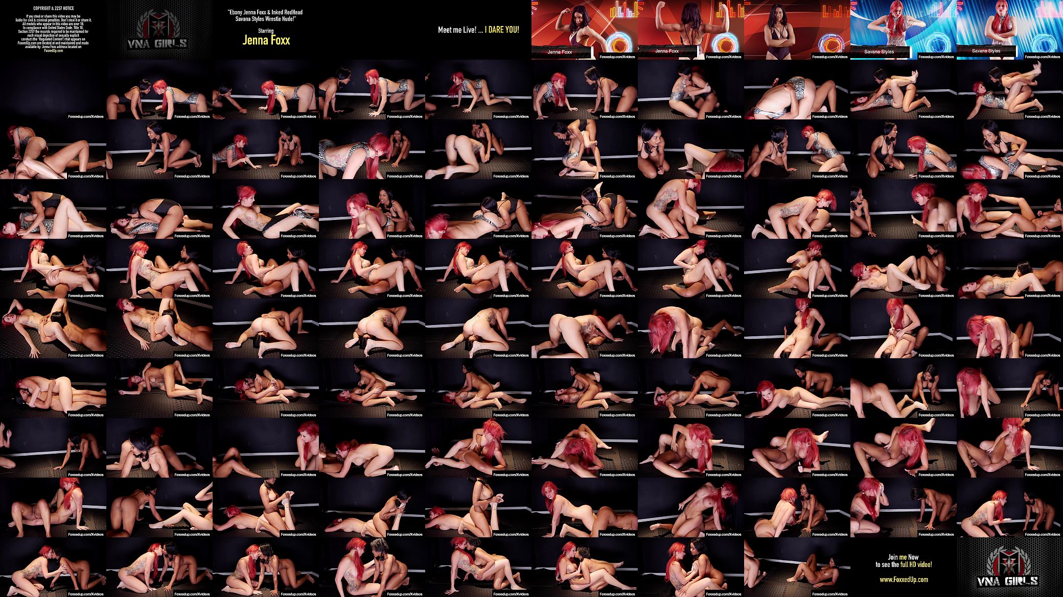 Ebony Jenna Foxx &amp; Inked RedHead Savana Styles Wrestle Nude! 预览图