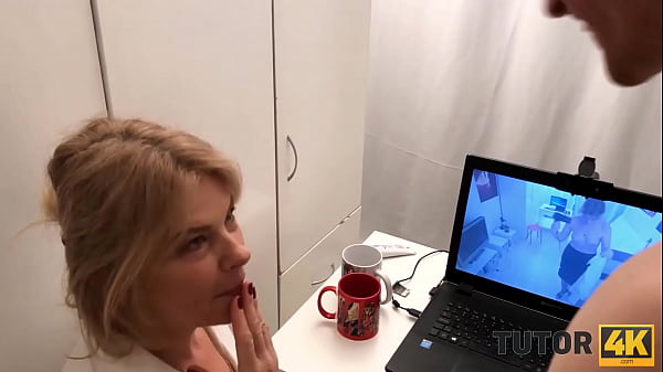 TUTOR4K. Blonde tutor lured into quick sex with her excited disciple