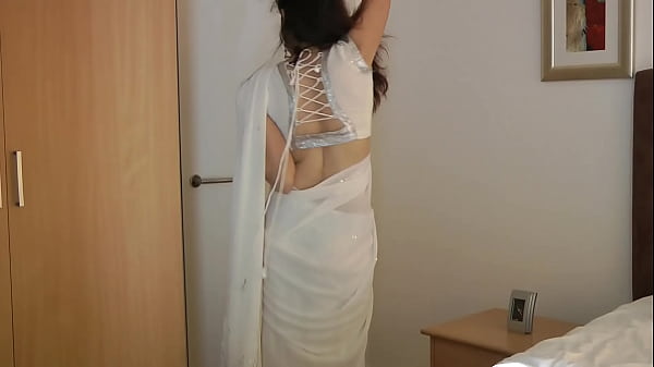 Indian Girl Jasmine Mathur In White Indian Sari