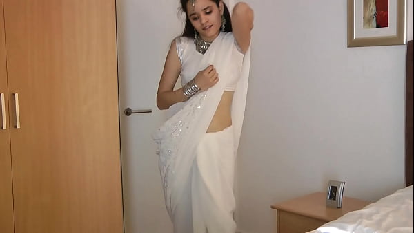 Indian Girl Jasmine Mathur In White Indian Sari