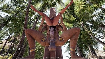 Lara Croft's butt is destroyed by the stone penis of an awakened statue. 3D