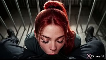 My redhead prison guard shared a cigarette with me...and her juicy pussy!! I’m so glad to be locked up...I'm a sex slave for her!! [AI]