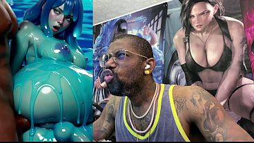 Ebony Transgender Anal Fucks A Big Breast Trans Slime Girl, AI generated