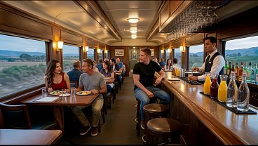 Hotwife meets a bull on a train while cuckold husband listens in ( AI Generated )