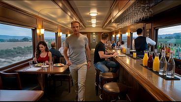 Hotwife meets a bull on a train while cuckold husband listens in ( AI Generated )