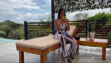 MILF gives an athletic young guy with a big dick an outdoor massage, they have exhibitionist sex, and he cums in her mouth! FULL 4K VIDEO